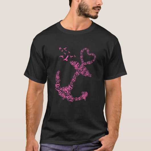 女性のための女性ピンクハートいかり Tシャツ (正面)