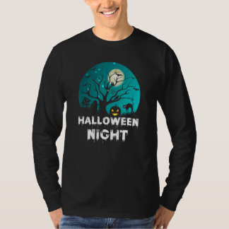 女性のための怖いハロウィンの箒の彫刻カボチャ墓地 Tシャツ