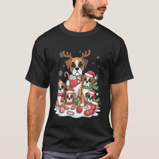 女性のための楽しいサンタボクサードッグクリスマスXmas Tシャツ (正面)
