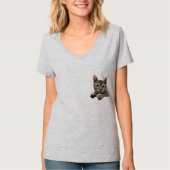 女性のための灰色のストライプのな虎猫猫のTシャツ Tシャツ (正面)