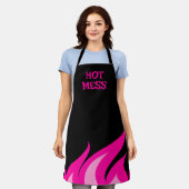 女性のための熱おもしろいいメスピンクの火キッチンエプロン エプロン (着用した状態)