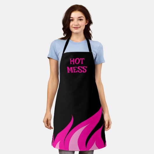 女性のための熱おもしろいいメスピンクの火キッチンエプロン エプロン (着用した状態)