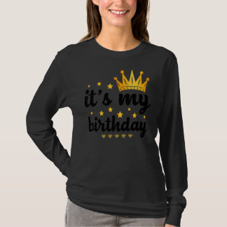 女性のための私の誕生日10代の女の子ブラック&ゴー Tシャツ