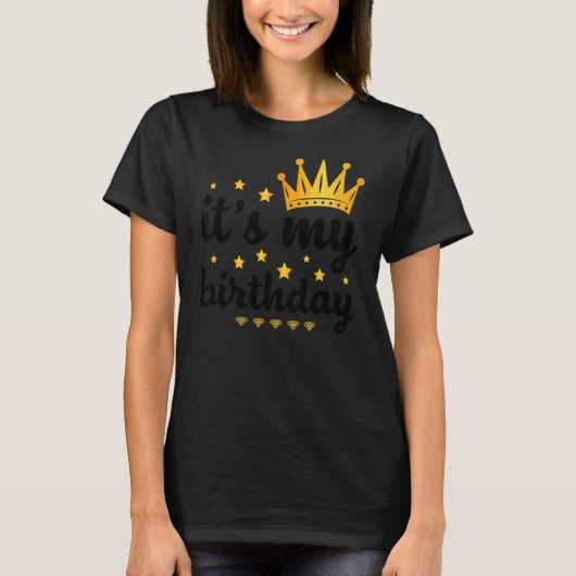 女性のための私の誕生日10代の女の子ブラック&ゴー Tシャツ (正面)