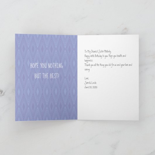 女性のための紫色のダイヤモンドパターンの誕生日カード カード (内部)