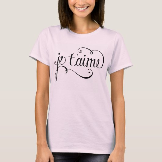 女性のための超柔らかいティーを言っている"Je t'aime"のフランス語 Tシャツ (正面)