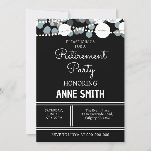 女性のための退職パーティー男性の退職夕食 招待状 (正面)
