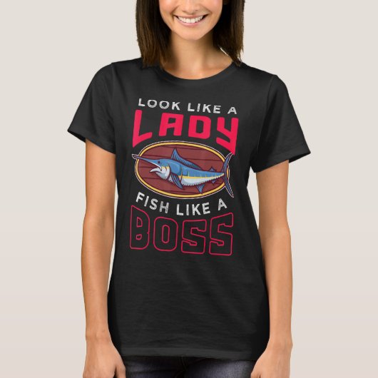 女性のための釣りデザイン Tシャツ (正面)