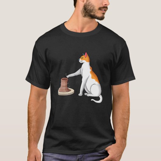 女性のための陶芸家・陶芸愛好家のための猫のイラスト入りグッズ Tシャツ (正面)