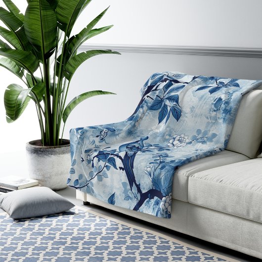 女性のための青いChinoiserieシェルパブランケットギフト シェルパブランケット