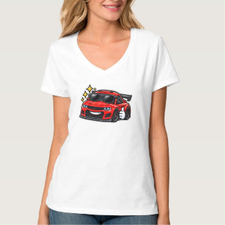 女性のための面白いカーラバーのVネックTシャツ Tシャツ