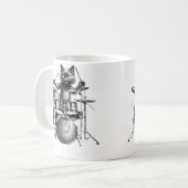 女性のための面白いドラマー 黒猫 ドラム演奏 キティ コーヒーマグカップ (正面左)