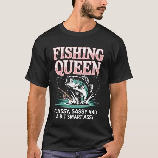 女性のための面白い釣り女王デザイン レディース フィッシン Tシャツ (正面)