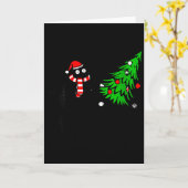 女性のための面白い黒猫ギフト クリスマスツリーを押す カード (黄色い花)