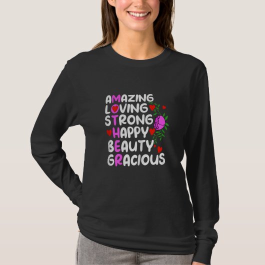 女性のための頭字語の母 驚くべき 愛情深い 強い 幸せ Tシャツ (正面)