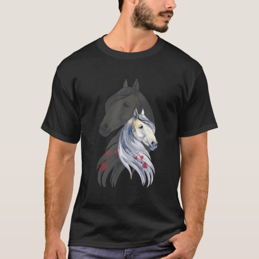 女性のための馬 馬に乗る女性と少女のための Tシャツ (正面)