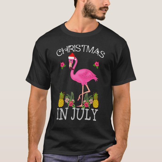 女性のための7月のクリスマスPink Flamingo 1 Tシャツ (正面)
