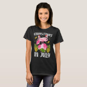 女性のための7月のクリスマスPink Flamingo 2 Tシャツ (正面フル)