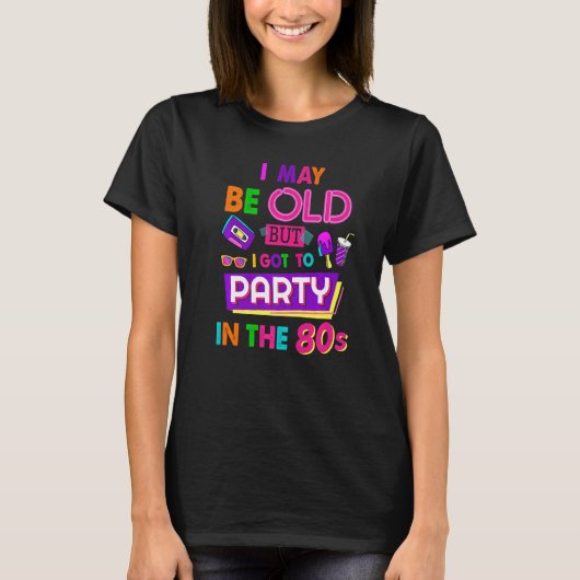 女性のための80sのrave衣装と80sのフェスティバル衣装 tシャツ (正面)