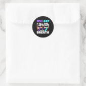 女性のための うつ病啓発Tシャツ 自分を大切に ラウンドシール (バッグ)