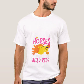 女性のための「馬を抑えて」ワイルドな馬のデザインのVネックTシャツ Tシャツ