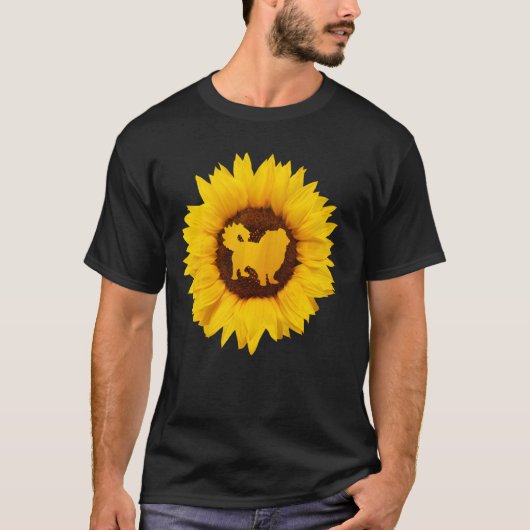 女性のためのPekingese Men Pelchie Dog Sunflower Lov Tシャツ (正面)