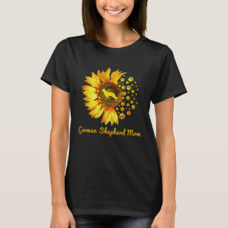 女性のひまわりジャーマンシェパード母犬 Tシャツ