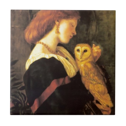 女性のアメリカオオコノハズクの旧式な絵画 タイル (正面)