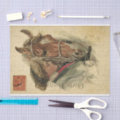 女性のエフエマスケッチと彼女の馬のデコパージュ 薄葉紙 (クラフト)