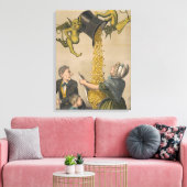 女性のエプロンに金ゴールドコインを注ぐ悪魔 キャンバスプリント (インサイチュ (リビング))