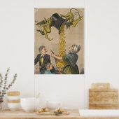 女性のエプロンに金ゴールドコインを注ぐ悪魔 ポスター (キッチン)