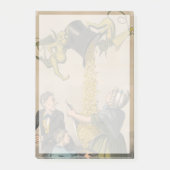 女性のエプロンに金ゴールドコインを注ぐ悪魔 ポストイット (正面)