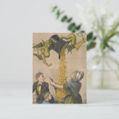 女性のエプロンに金ゴールドコインを注ぐ悪魔 ポストカード (スタンド正面)