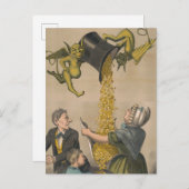 女性のエプロンに金ゴールドコインを注ぐ悪魔 ポストカード (正面/裏面)