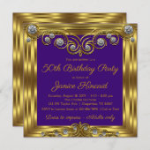 女性のエレガントなパープルゴールドの誕生日パーティー 招待状 (正面/裏面)