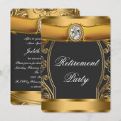 女性のエレガントなブラックとゴールドの退職パーティー 招待状 (正面/裏面)
