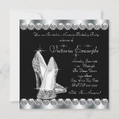 女性のエレガントなブラックサプライズ誕生日パーティー 招待状 (裏面)