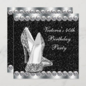 女性のエレガントなブラック40歳の誕生日パーティー 招待状 (正面/裏面)