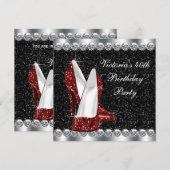 女性のエレガントなルビーレッドの40歳の誕生日パーティー 招待状 (正面/裏面)