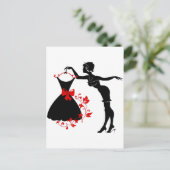 女性のエレガントシルスタイリッシュエットをドレスで固定する ポストカード (スタンド正面)