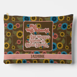 女性のエンパワーメントレトロ60sおよび70sフローラピンク アクセサリーポーチ