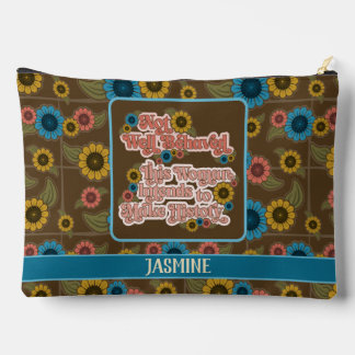 女性のエンパワーメントレトロ60sおよび70sフローラブルー アクセサリーポーチ