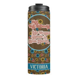 女性のエンパワーメントレトロ60sおよび70sフローラブルー タンブラー