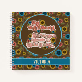 女性のエンパワーメントレトロ60sおよび70sフローラブルー ノートブック