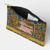 女性のエンパワーメントレトロ60sおよび70sフローラ黄色 アクセサリーポーチ (見開き)