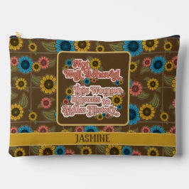 女性のエンパワーメントレトロ60sおよび70sフローラ黄色 アクセサリーポーチ