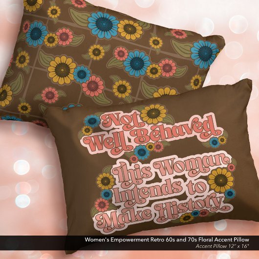 女性のエンパワーメントレトロ60sおよび70sフローラ アクセントクッション