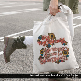 女性のエンパワーメントレトロ60sおよび70sフローラ トートバッグ