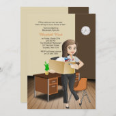 女性のオフィスまたは学校の従業員の退職の招待 招待状 (正面/裏面)