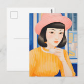 女性のカフェ ポストカード (正面/裏面)